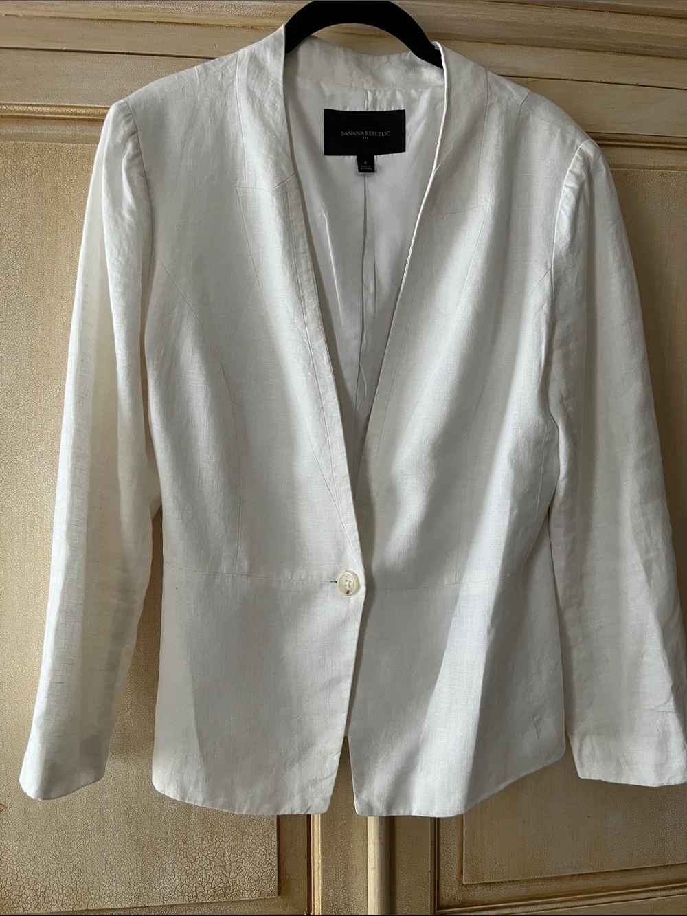Banana Republic ivory collarless linen One button Blazer-sz 6